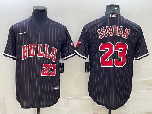 Men's Chicago Bulls #23 Michael Jordan Black Cool Base Stitched Baseball Jersey - Click Image to Close